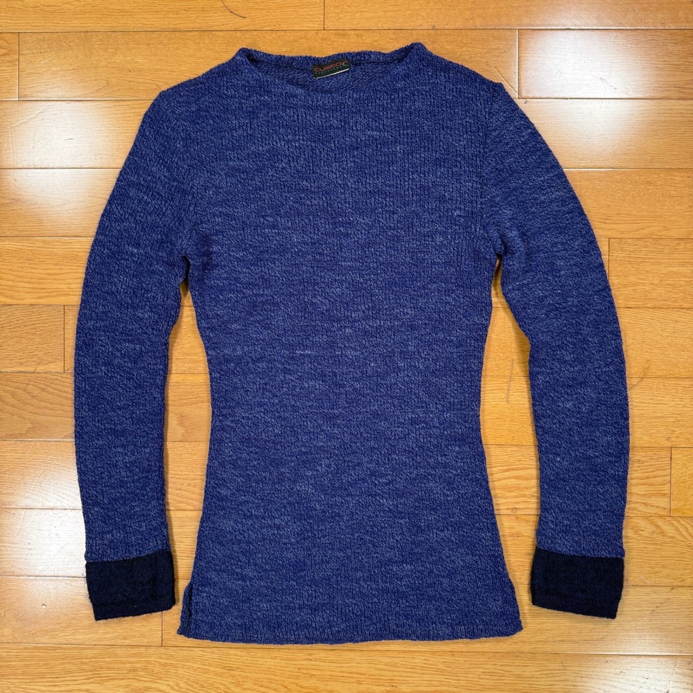Vintage Custo Barcelona Wool Royal Blue Knit Long Sleeve Sweater Boat Neck Slim